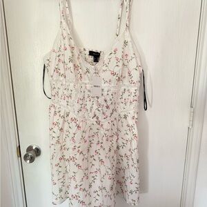 Forever 21 White Floral Cottagecore Dress Lace Trim Summer Mini Dress Size 0X